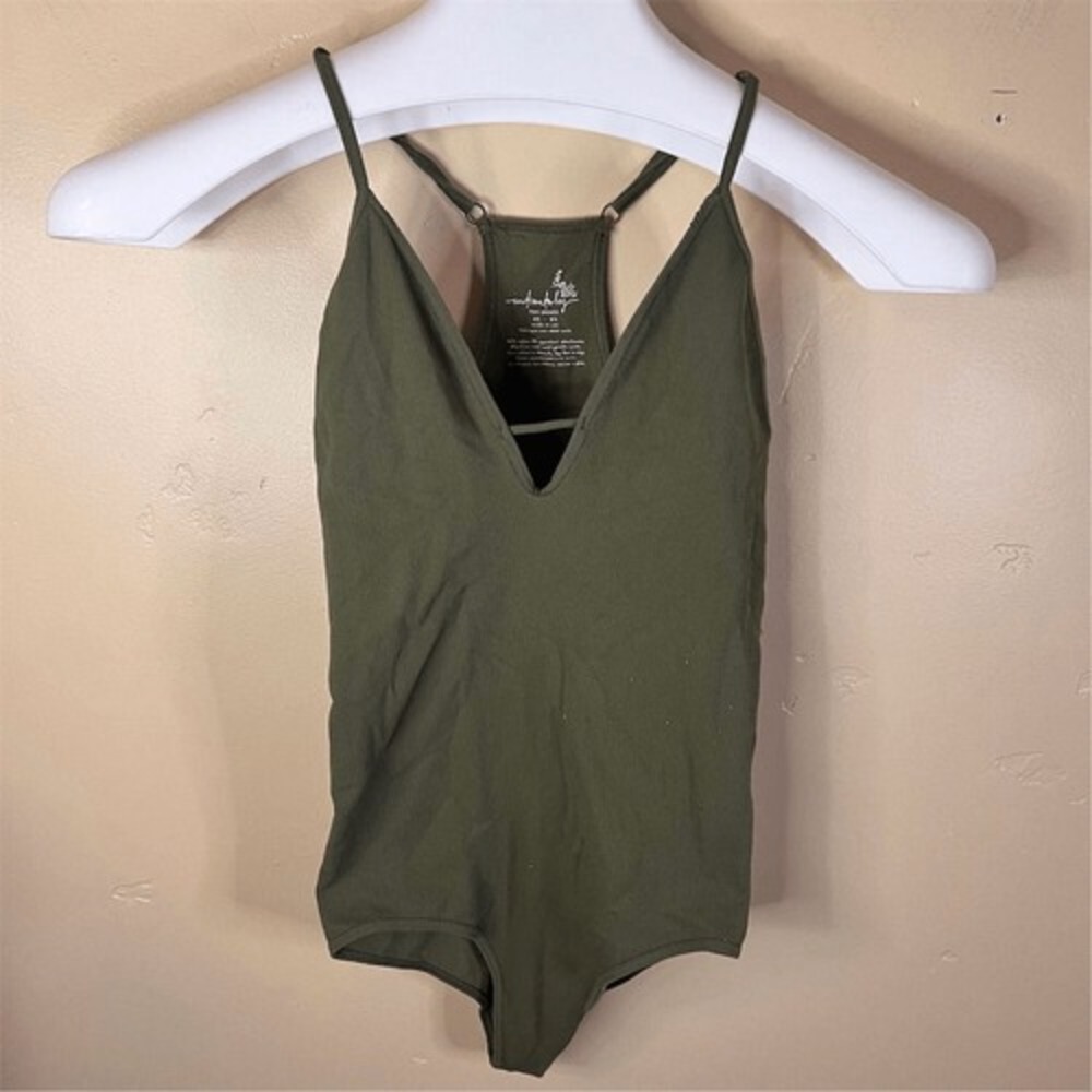 Free People Movement Move Along Olive Green Ribbed Cutout Bodysuit Size M/L